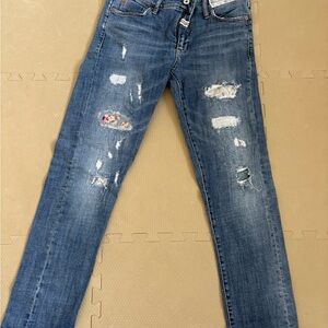 Pilcro and the Letterpress Blue Distressed Straight Leg Jeans
